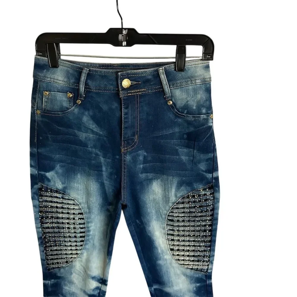 Salvaje Evolution Women's embellished space/Art‎ Acid Wash Denim jeans Size 9